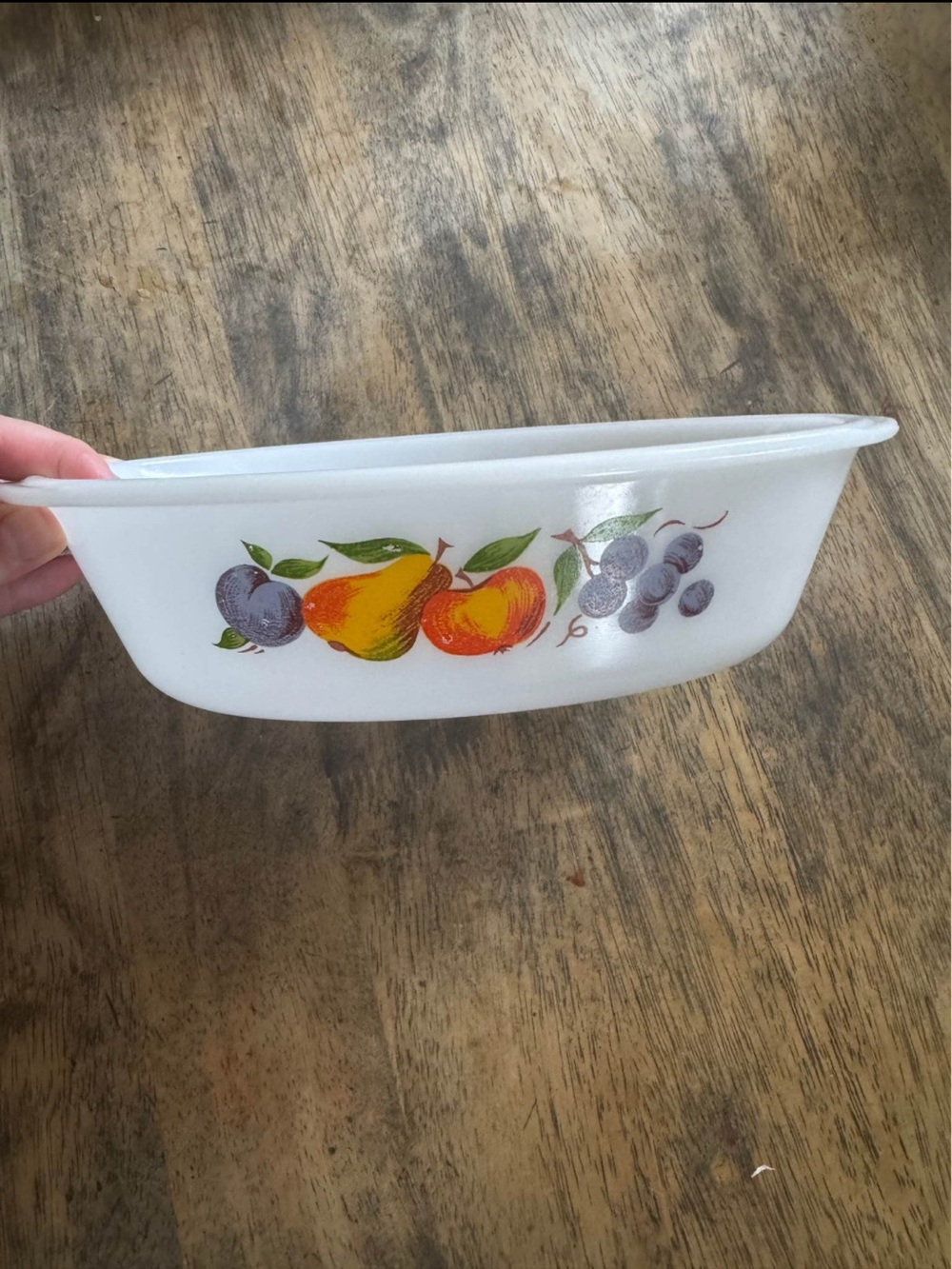 Vintage White Fruit Pattern Casserole Dish - White